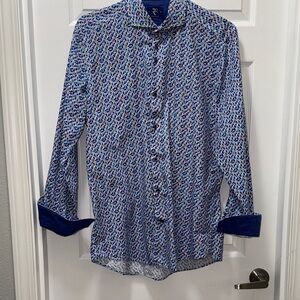 R2 Blue and White Patterned Casual Shirt